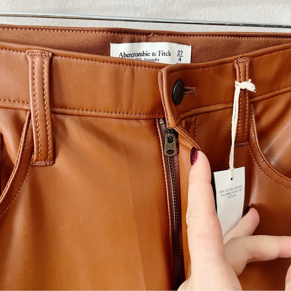 Abercrombie & Fitch Vegan Leather 90s Straight Ultra High Rise Pant Brown 27/4 - Picture 7 of 16